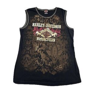 Harley-davidson Women's Black and Gold Blouse